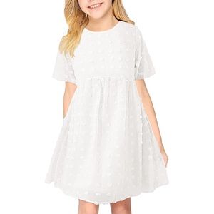 Girls Chiffon Dresses Casual Loose Fit Short Sleeve Flowy Ruffle Swing Sw
